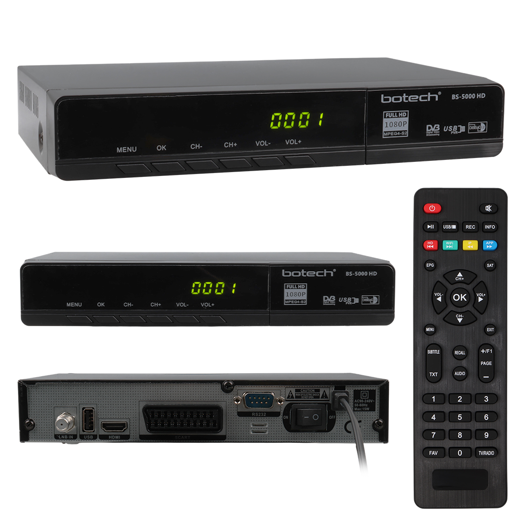M2370-BOTECH BS-5000 1080P FULL HD HDMI + SCART + USB GİRİŞLİ METAL KASALI UYDU ALICI